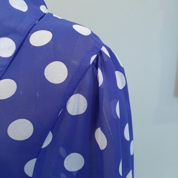 George Polka Dot Blouse Sheer Buttoned Long Sleeve Tie Cuff Flowy Top - Picture 7 of 15